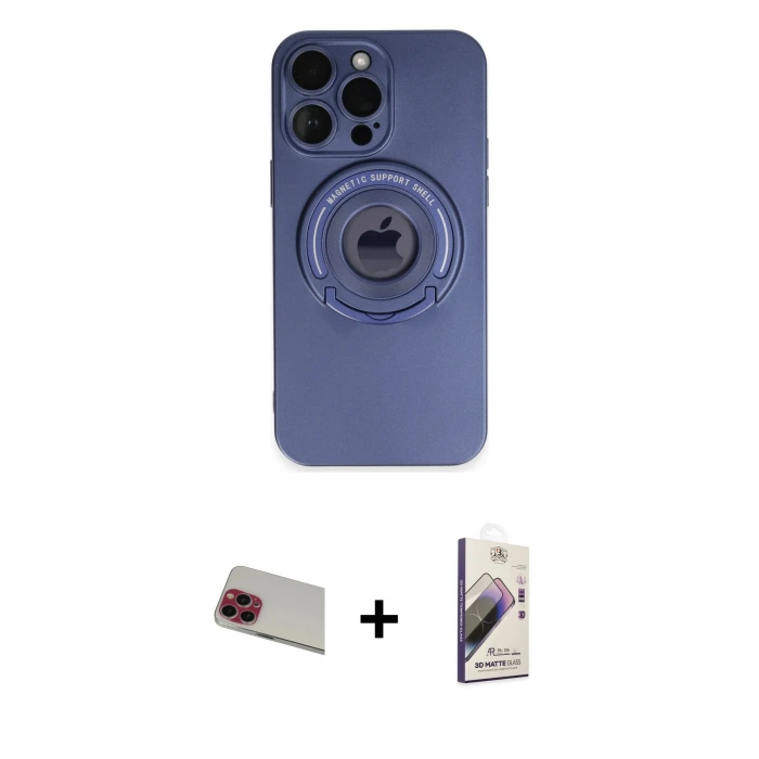ieg™ iPhone 13 Pro Max Kılıf Eksen Klasik Prime - Siyah Bilvis 3D Mat Cam Ekran Koruyucu + Rainbow Kamera Lens Koruma Cam - KI