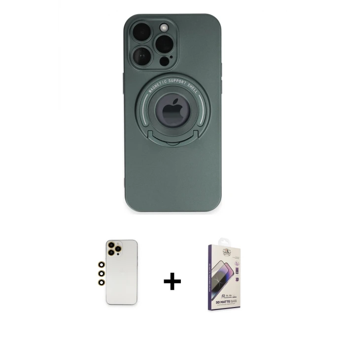 ieg™ iPhone 13 Pro Max Kılıf Eksen Klasik Prime - Siyah Bilvis 3D Mat Cam Ekran Koruyucu + Shine Kamera Lens - GD