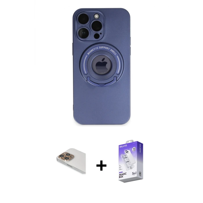 ieg™ iPhone 13 Pro Max Kılıf Eksen Klasik Prime - Siyah Bilvis 5in1 3D Magic Cam Ekran Koruyucu + Pers Alüminyum Kamera Lens - GD