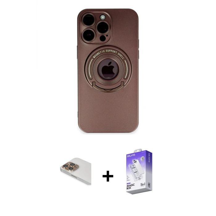 ieg™ iPhone 13 Pro Max Kılıf Eksen Klasik Prime - Siyah Bilvis 5in1 3D Magic Cam Ekran Koruyucu + Pers Alüminyum Kamera Lens - GD