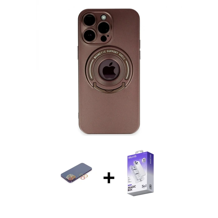 ieg™ iPhone 13 Pro Max Kılıf Eksen Klasik Prime - Siyah Bilvis 5in1 3D Magic Cam Ekran Koruyucu + Renkli Kamera Lens Koruma Cam - TU