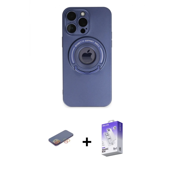 ieg™ iPhone 13 Pro Max Kılıf Eksen Klasik Prime - Siyah Bilvis 5in1 3D Magic Cam Ekran Koruyucu + Renkli Kamera Lens Koruma Cam - TU