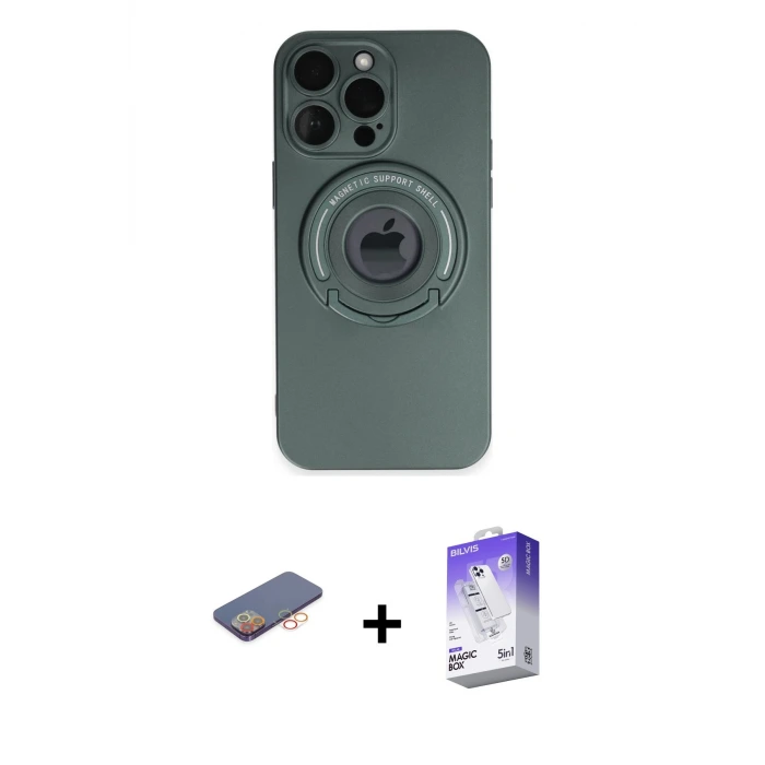 ieg™ iPhone 13 Pro Max Kılıf Eksen Klasik Prime - Siyah Bilvis 5in1 3D Magic Cam Ekran Koruyucu + Renkli Kamera Lens Koruma Cam - TU