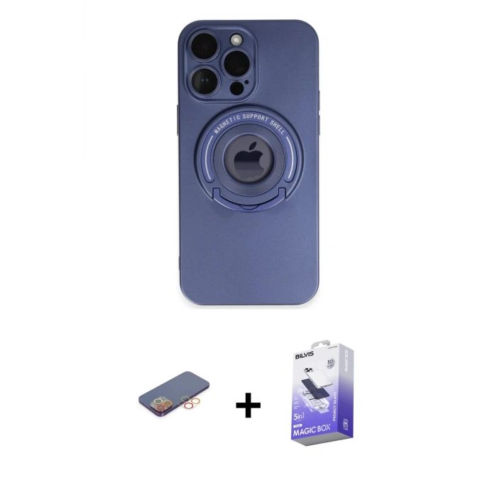 ieg™ iPhone 13 Pro Max Kılıf Eksen Klasik Prime - Siyah Bilvis 5in1 5D Magic Hayalet Cam Ekran Koruyucu + Renkli Kamera Lens Koruma Cam - TU