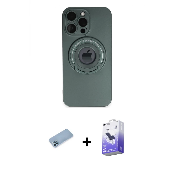 ieg™ iPhone 13 Pro Max Kılıf Eksen Klasik Prime - Siyah Bilvis 5in1 5D Magic Hayalet Cam Ekran Koruyucu + Shine Kamera Lens Koruma Cam - MI