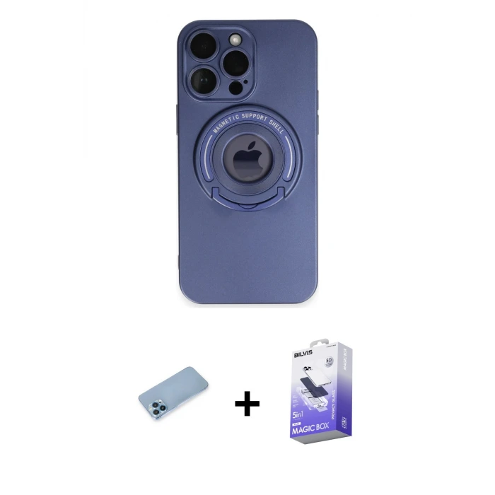 ieg™ iPhone 13 Pro Max Kılıf Eksen Klasik Prime - Siyah Bilvis 5in1 5D Magic Hayalet Cam Ekran Koruyucu + Shine Kamera Lens Koruma Cam - MI