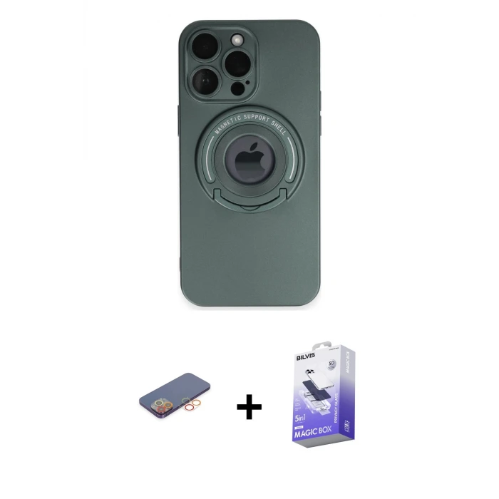 ieg™ iPhone 13 Pro Max Kılıf Eksen Klasik Prime - Siyah Bilvis 5in1 5D Magic Hayalet Cam Ekran Koruyucu + Renkli Kamera Lens Koruma Cam - TU