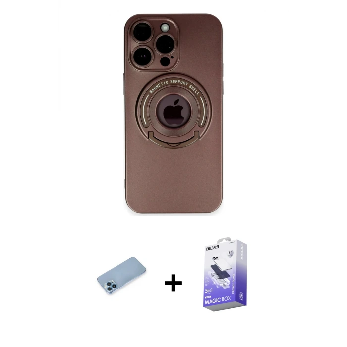 ieg™ iPhone 13 Pro Max Kılıf Eksen Klasik Prime - Siyah Bilvis 5in1 5D Magic Hayalet Cam Ekran Koruyucu + Shine Kamera Lens Koruma Cam - MI