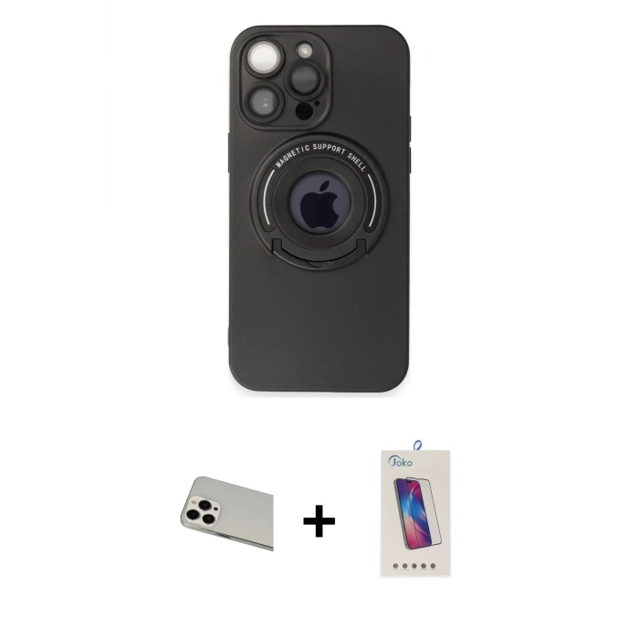 ieg™ iPhone 13 Pro Max Kılıf Eksen Klasik Prime - Siyah Joko 5D Cam + Rainbow Kamera Lens Koruma Cam - BZ