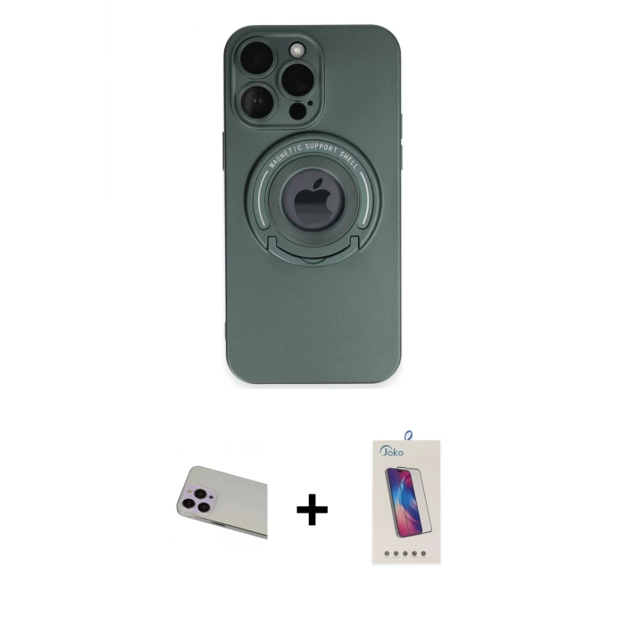 ieg™ iPhone 13 Pro Max Kılıf Eksen Klasik Prime - Siyah Joko 5D Cam + Rainbow Kamera Lens Koruma Cam - MR