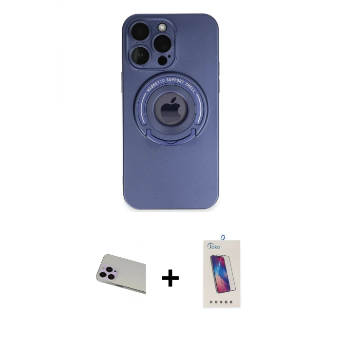 ieg™ iPhone 13 Pro Max Kılıf Eksen Klasik Prime - Siyah Joko 5D Cam + Rainbow Kamera Lens Koruma Cam - MR