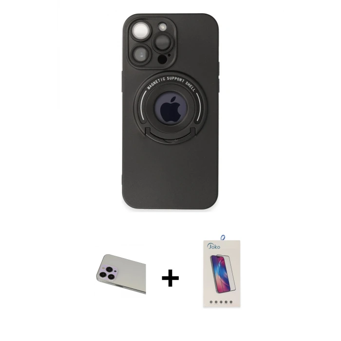 ieg™ iPhone 13 Pro Max Kılıf Eksen Klasik Prime - Siyah Joko 5D Cam + Rainbow Kamera Lens Koruma Cam - MR