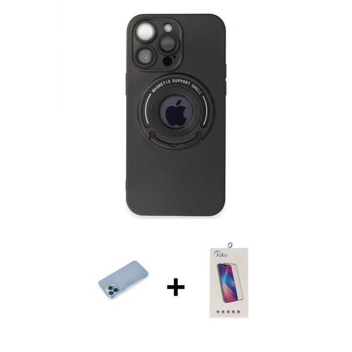 ieg™ iPhone 13 Pro Max Kılıf Eksen Klasik Prime - Siyah Joko 5D Cam + Shine Kamera Lens Koruma Cam - MI