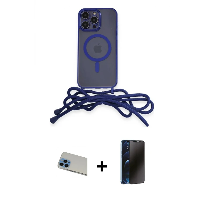 ieg™ iPhone 13 Pro Max Kılıf Eksen Özel Seri - Siyah 3D Antistatik Hayalet Cam Ekran Koruyucu + Rainbow Kamera Lens Koruma Cam - MI