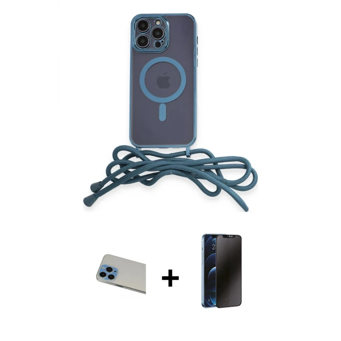 ieg™ iPhone 13 Pro Max Kılıf Eksen Özel Seri - Siyah 3D Antistatik Hayalet Cam Ekran Koruyucu + Rainbow Kamera Lens Koruma Cam - MI