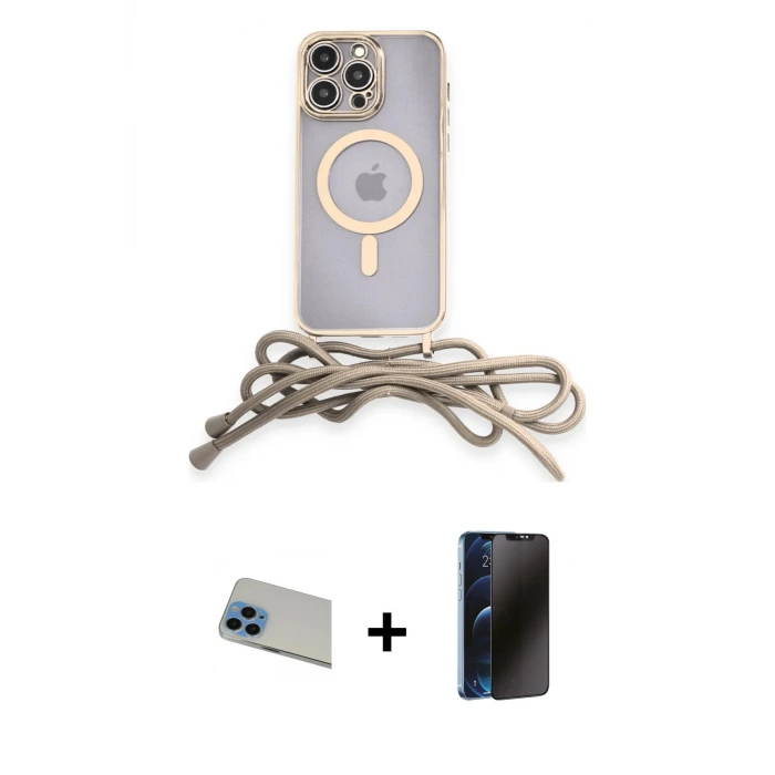 ieg™ iPhone 13 Pro Max Kılıf Eksen Özel Seri - Siyah 3D Antistatik Hayalet Cam Ekran Koruyucu + Rainbow Kamera Lens Koruma Cam - MI