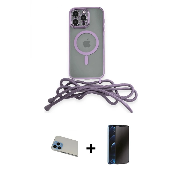 ieg™ iPhone 13 Pro Max Kılıf Eksen Özel Seri - Siyah 3D Antistatik Hayalet Cam Ekran Koruyucu + Rainbow Kamera Lens Koruma Cam - MI