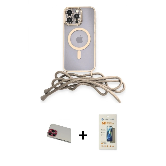 ieg™ iPhone 13 Pro Max Kılıf Eksen Özel Seri - Siyah 6D Mat Seramik Hayalet Nano Ekran Koruyucu + Rainbow Kamera Lens Koruma Cam - KI