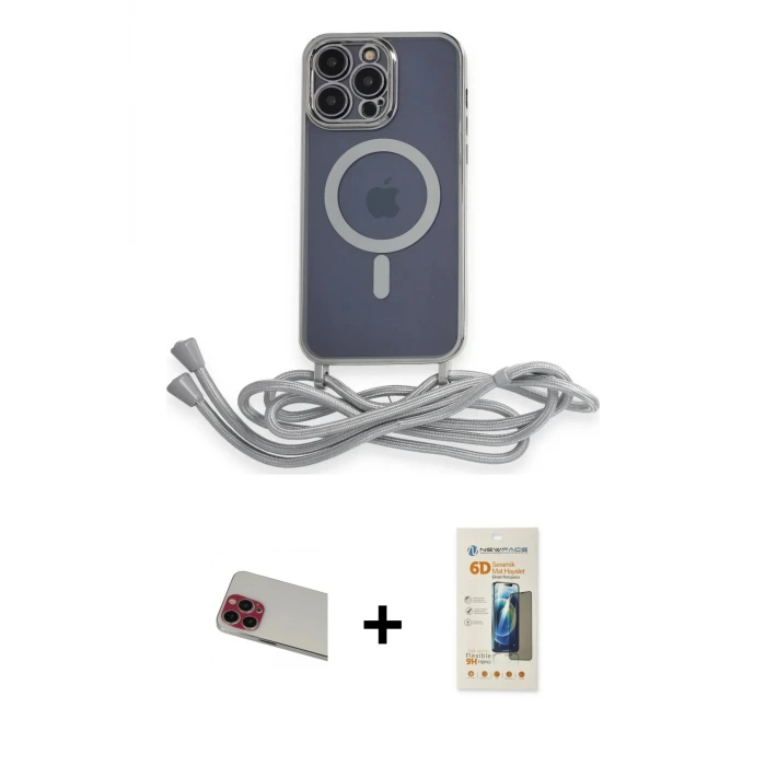 ieg™ iPhone 13 Pro Max Kılıf Eksen Özel Seri - Siyah 6D Mat Seramik Hayalet Nano Ekran Koruyucu + Rainbow Kamera Lens Koruma Cam - KI