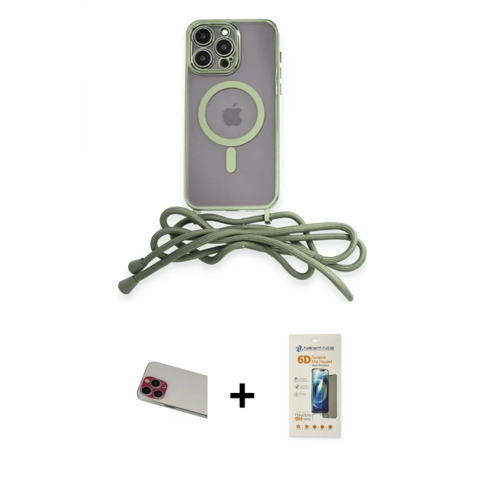 ieg™ iPhone 13 Pro Max Kılıf Eksen Özel Seri - Siyah 6D Mat Seramik Hayalet Nano Ekran Koruyucu + Rainbow Kamera Lens Koruma Cam - KI