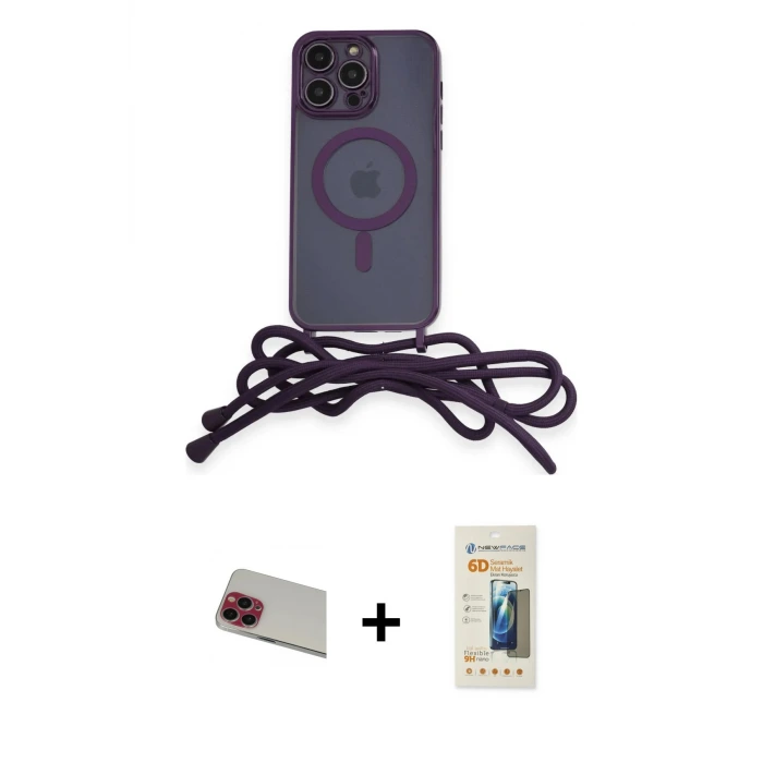 ieg™ iPhone 13 Pro Max Kılıf Eksen Özel Seri - Siyah 6D Mat Seramik Hayalet Nano Ekran Koruyucu + Rainbow Kamera Lens Koruma Cam - KI
