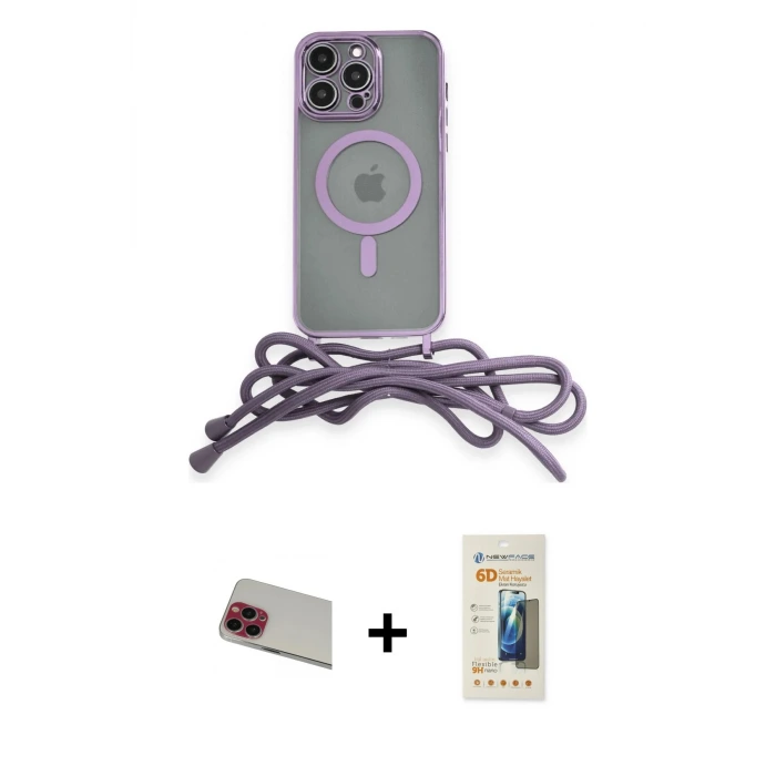 ieg™ iPhone 13 Pro Max Kılıf Eksen Özel Seri - Siyah 6D Mat Seramik Hayalet Nano Ekran Koruyucu + Rainbow Kamera Lens Koruma Cam - KI