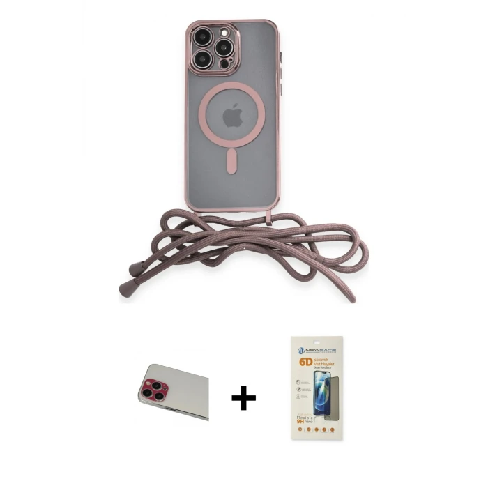 ieg™ iPhone 13 Pro Max Kılıf Eksen Özel Seri - Siyah 6D Mat Seramik Hayalet Nano Ekran Koruyucu + Rainbow Kamera Lens Koruma Cam - KI