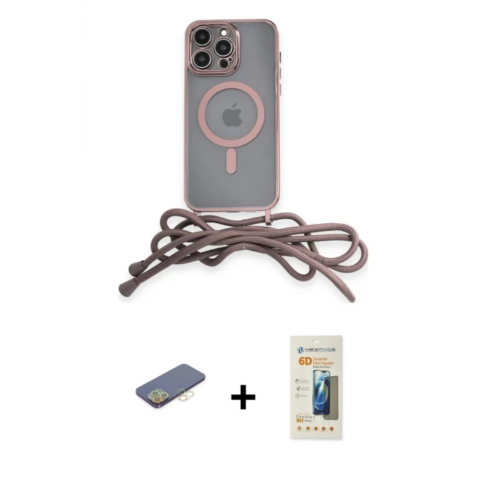 ieg™ iPhone 13 Pro Max Kılıf Eksen Özel Seri - Siyah 6D Mat Seramik Hayalet Nano Ekran Koruyucu + Renkli Kamera Lens Koruma Cam - SI