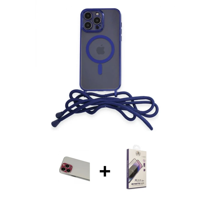 ieg™ iPhone 13 Pro Max Kılıf Eksen Özel Seri - Siyah Bilvis 3D Mat Cam Ekran Koruyucu + Rainbow Kamera Lens Koruma Cam - KI
