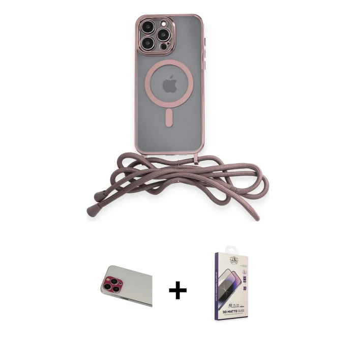 ieg™ iPhone 13 Pro Max Kılıf Eksen Özel Seri - Siyah Bilvis 3D Mat Cam Ekran Koruyucu + Rainbow Kamera Lens Koruma Cam - KI