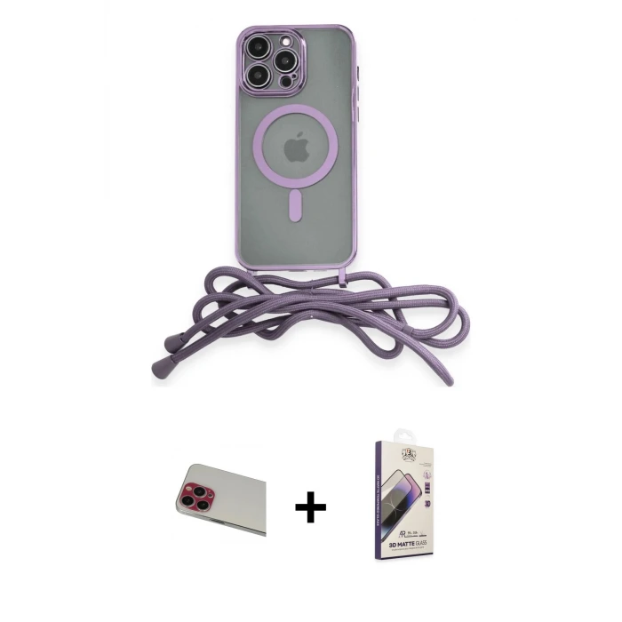 ieg™ iPhone 13 Pro Max Kılıf Eksen Özel Seri - Siyah Bilvis 3D Mat Cam Ekran Koruyucu + Rainbow Kamera Lens Koruma Cam - KI