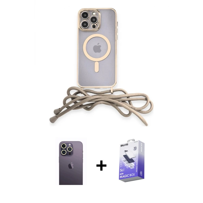 ieg™ iPhone 13 Pro Max Kılıf Eksen Özel Seri - Siyah Bilvis 5in1 5D Magic Hayalet Cam Ekran Koruyucu + Neon Fosforlu Kamera Lens - BZ