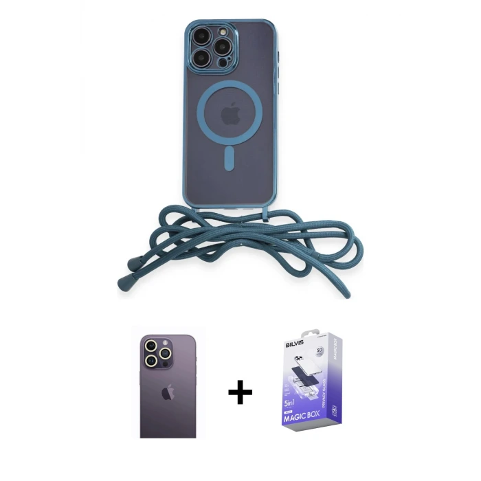 ieg™ iPhone 13 Pro Max Kılıf Eksen Özel Seri - Siyah Bilvis 5in1 5D Magic Hayalet Cam Ekran Koruyucu + Neon Fosforlu Kamera Lens - BZ