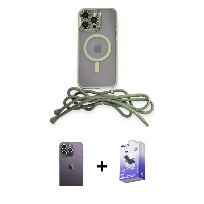 ieg™ iPhone 13 Pro Max Kılıf Eksen Özel Seri - Siyah Bilvis 5in1 5D Magic Hayalet Cam Ekran Koruyucu + Neon Fosforlu Kamera Lens - BZ
