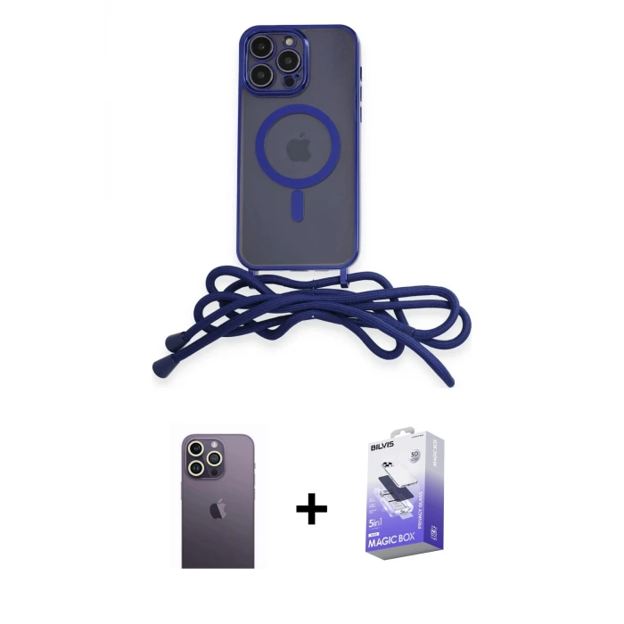 ieg™ iPhone 13 Pro Max Kılıf Eksen Özel Seri - Siyah Bilvis 5in1 5D Magic Hayalet Cam Ekran Koruyucu + Neon Fosforlu Kamera Lens - BZ