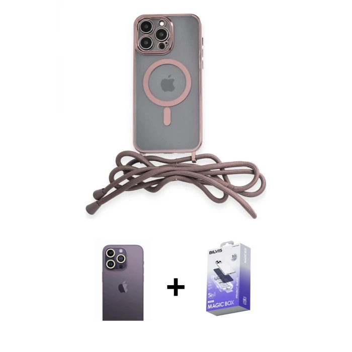 ieg™ iPhone 13 Pro Max Kılıf Eksen Özel Seri - Siyah Bilvis 5in1 5D Magic Hayalet Cam Ekran Koruyucu + Neon Fosforlu Kamera Lens - BZ