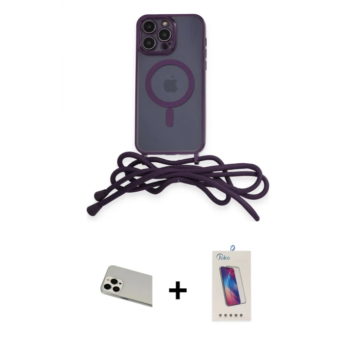 ieg™ iPhone 13 Pro Max Kılıf Eksen Özel Seri - Siyah Joko 5D Cam + Rainbow Kamera Lens Koruma Cam - BZ