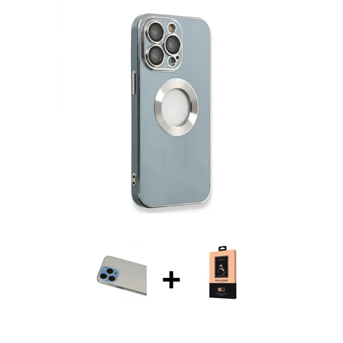 ieg™ iPhone 13 Pro Max Kılıf İz Form Serisi - Şeffaf Maxco Cam Ekran Koruyucu + Rainbow Kamera Lens Koruma Cam - MI
