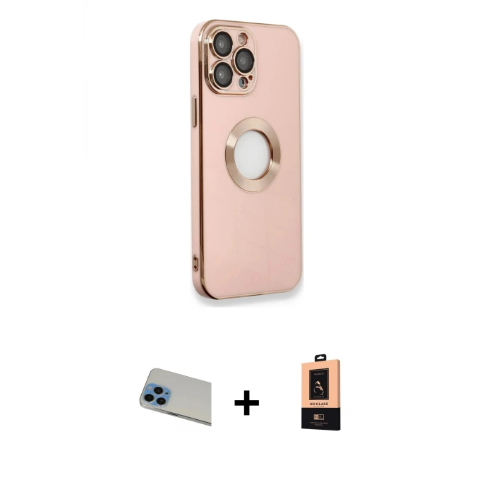 ieg™ iPhone 13 Pro Max Kılıf İz Form Serisi - Şeffaf Maxco Cam Ekran Koruyucu + Rainbow Kamera Lens Koruma Cam - MI