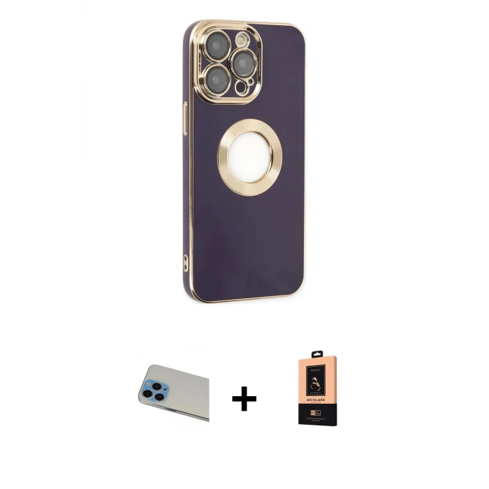 ieg™ iPhone 13 Pro Max Kılıf İz Form Serisi - Şeffaf Maxco Cam Ekran Koruyucu + Rainbow Kamera Lens Koruma Cam - MI
