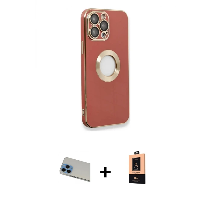 ieg™ iPhone 13 Pro Max Kılıf İz Form Serisi - Şeffaf Maxco Cam Ekran Koruyucu + Rainbow Kamera Lens Koruma Cam - MI