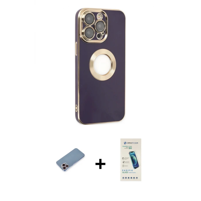 ieg™ iPhone 13 Pro Max Kılıf İz Form Serisi - Şeffaf Pasifik Cam Ekran Koruyucu + Shine Kamera Lens Koruma Cam - PE