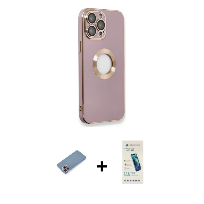ieg™ iPhone 13 Pro Max Kılıf İz Form Serisi - Şeffaf Pasifik Cam Ekran Koruyucu + Shine Kamera Lens Koruma Cam - PE