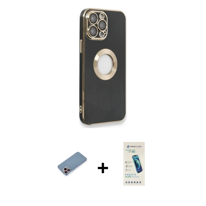 ieg™ iPhone 13 Pro Max Kılıf İz Form Serisi - Şeffaf Pasifik Cam Ekran Koruyucu + Shine Kamera Lens Koruma Cam - PE
