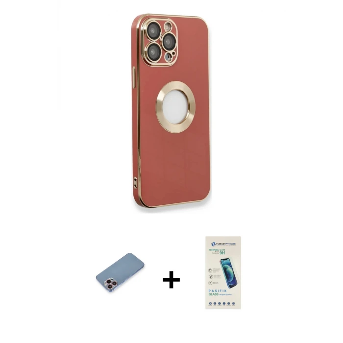 ieg™ iPhone 13 Pro Max Kılıf İz Form Serisi - Şeffaf Pasifik Cam Ekran Koruyucu + Shine Kamera Lens Koruma Cam - PE