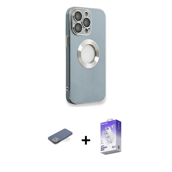 ieg™ iPhone 13 Pro Max Kılıf İz Form Serisi - Siyah Bilvis 5in1 3D Magic Cam Ekran Koruyucu + Renkli Kamera Lens Koruma Cam - YL