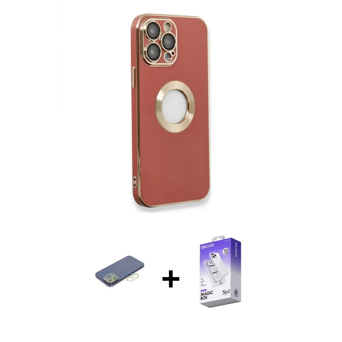 ieg™ iPhone 13 Pro Max Kılıf İz Form Serisi - Siyah Bilvis 5in1 3D Magic Cam Ekran Koruyucu + Renkli Kamera Lens Koruma Cam - YL