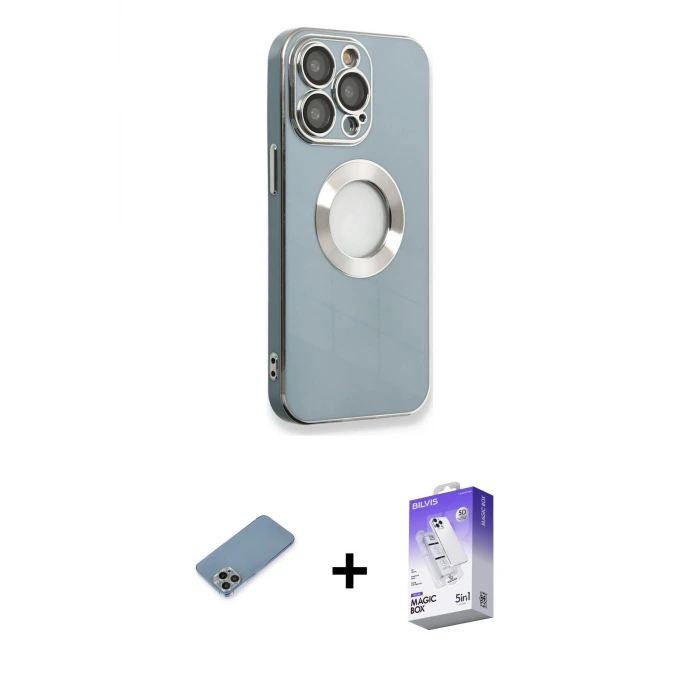ieg™ iPhone 13 Pro Max Kılıf İz Form Serisi - Siyah Bilvis 5in1 3D Magic Cam Ekran Koruyucu + Shine Kamera Lens Koruma Cam - GI