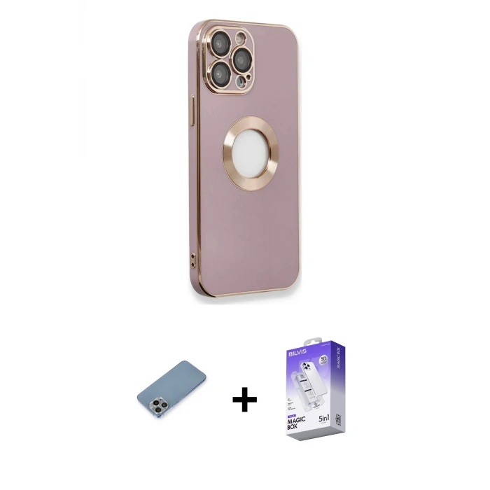 ieg™ iPhone 13 Pro Max Kılıf İz Form Serisi - Siyah Bilvis 5in1 3D Magic Cam Ekran Koruyucu + Shine Kamera Lens Koruma Cam - GI