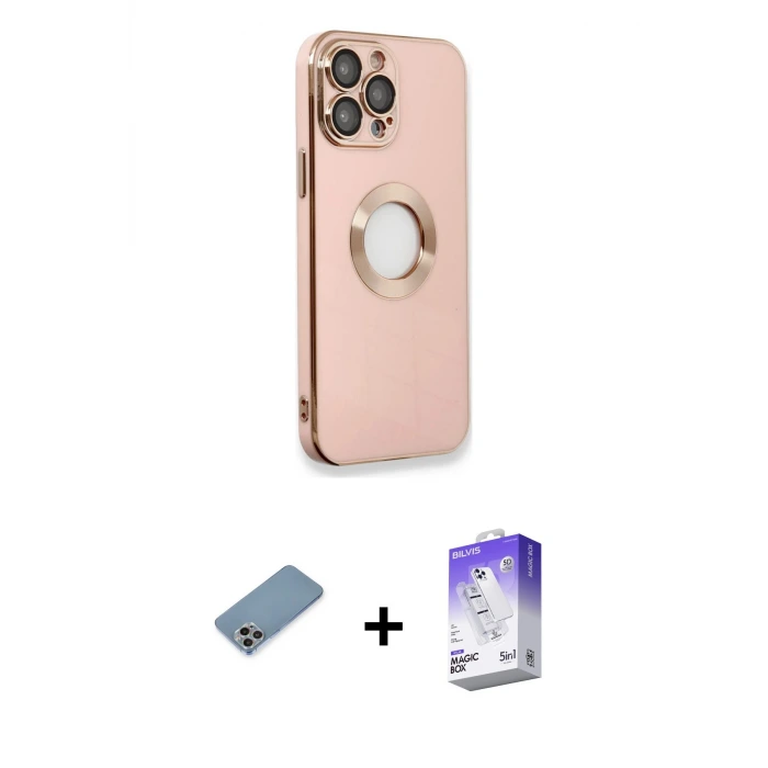 ieg™ iPhone 13 Pro Max Kılıf İz Form Serisi - Siyah Bilvis 5in1 3D Magic Cam Ekran Koruyucu + Shine Kamera Lens Koruma Cam - GI